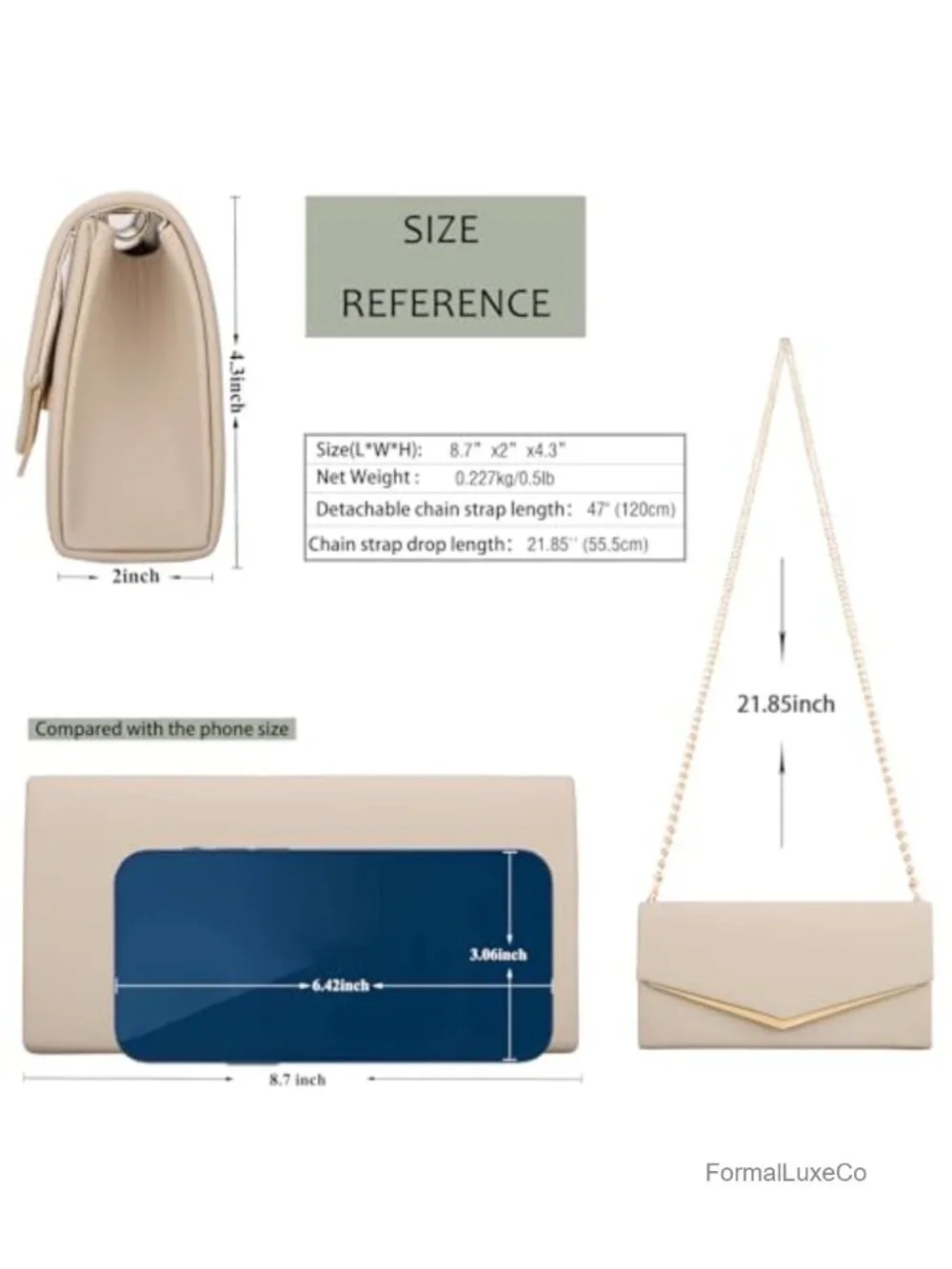 Vegan Leather Evening Clutch Purse with Gold-Tone Hardware